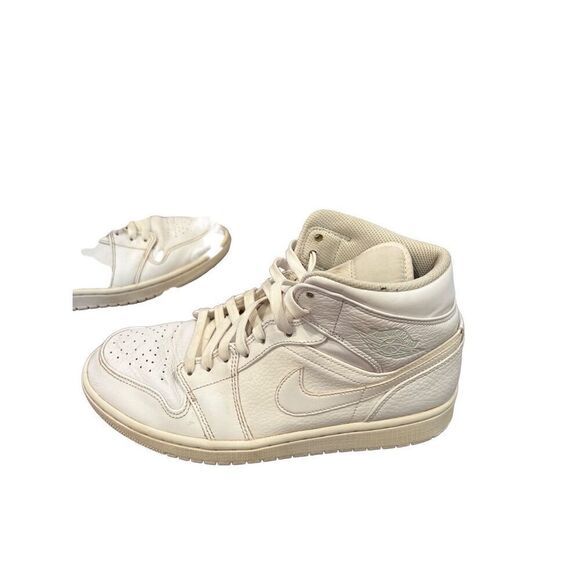 Nike Air Jordan 1 Mid Triple White Men 9 Leather 554724-109 Sneakers Shoe main image 6